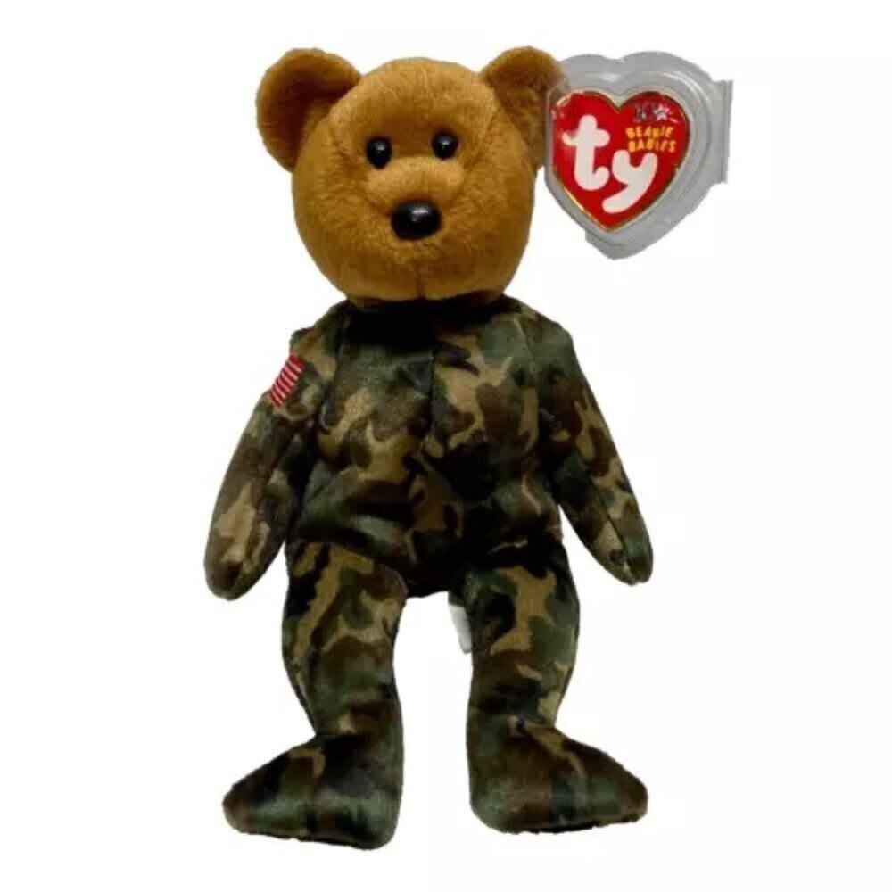 Ty Beanie Baby Hero 40012 USA Flag Camouflage Soldier 2003 Plush Teddy Bear